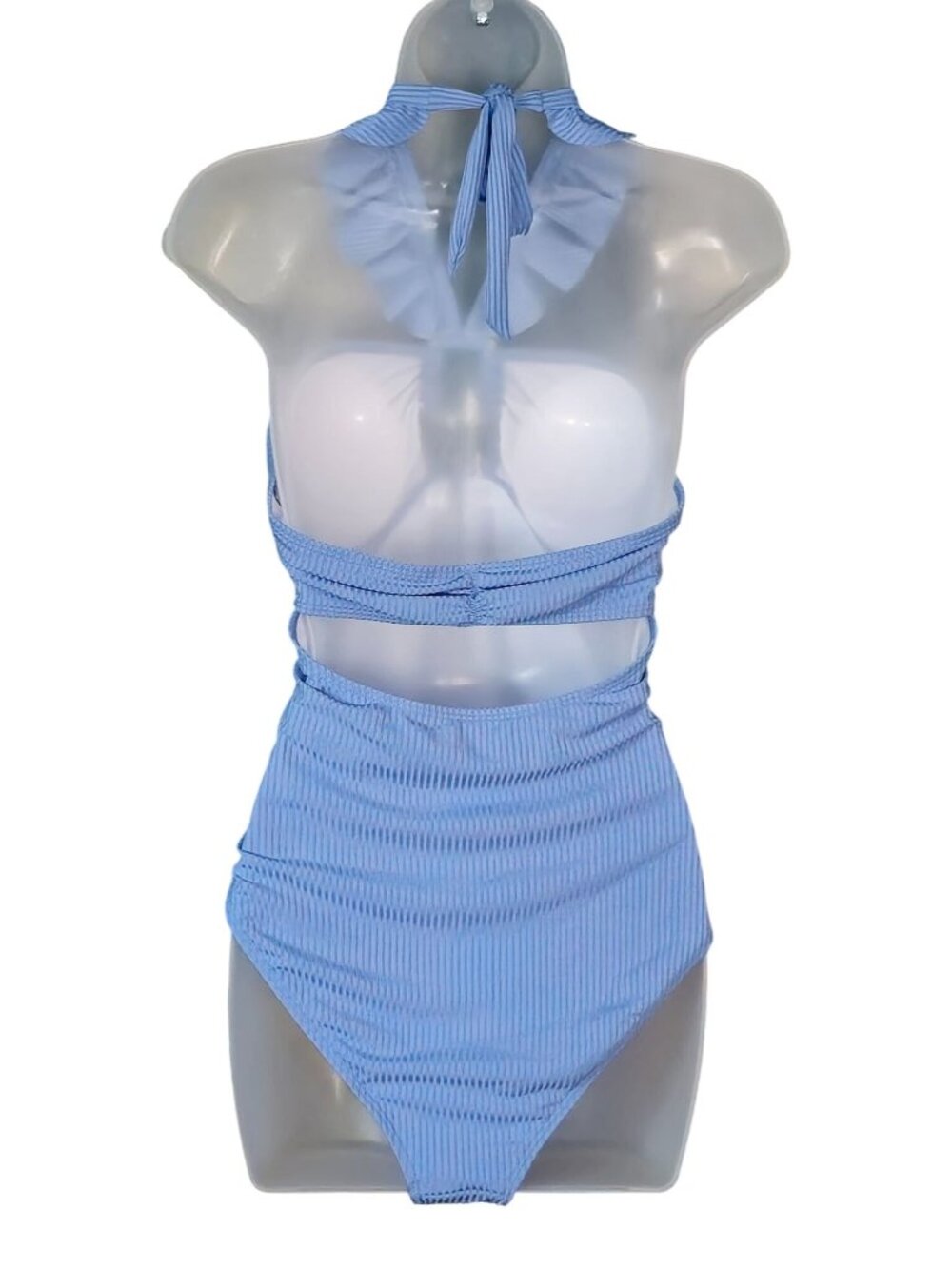 EastElegant Maternity One-Piece Swimsuit LG Blue Ruffled Halter Ribbed UPF 50+ - Picture 8 of 8